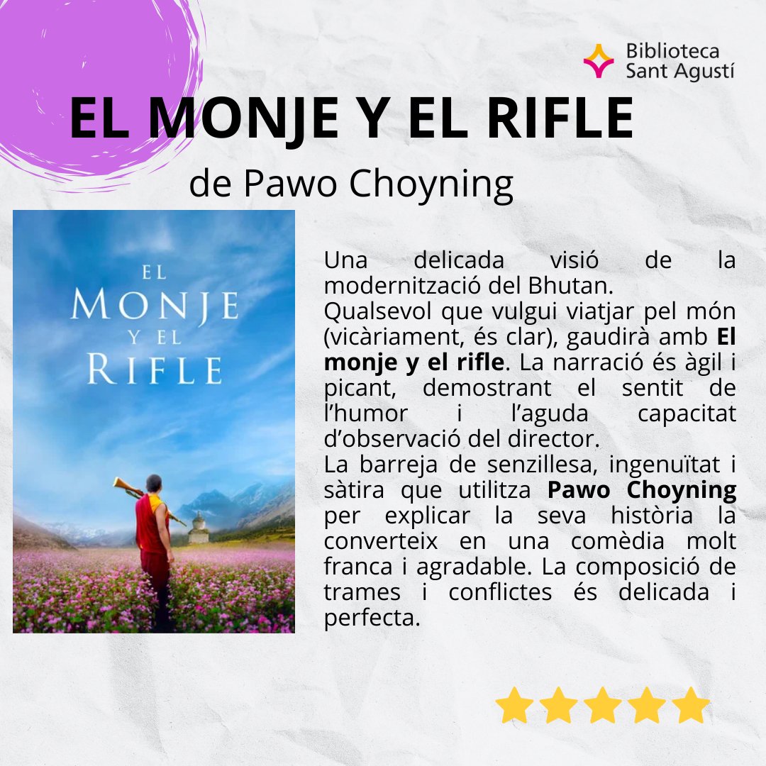 recomanaciódeldia “El monje y el rifle” de Pawo Choyning

#biblioteca #lecturarecomanada #pellícules #quèfemalesbiblios <a href="/ajlaseu/">Ajuntament de la Seu d'Urgell</a> #culturalaseu  <a href="/bibliotequeslle/">Biblioteques Lleida</a>

<a href="/bibliotequescat/">Biblioteques</a>