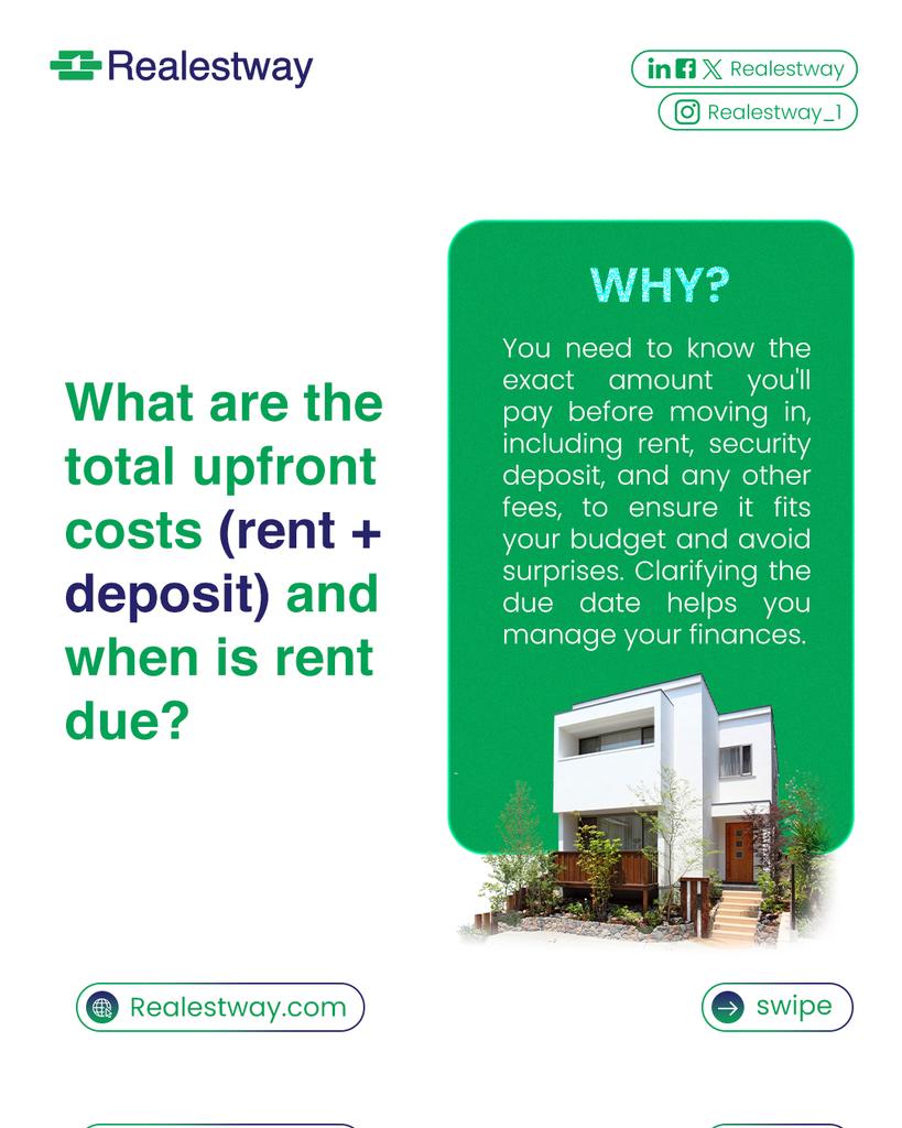 realestway's tweet photo. Looking to rent an apartment soon?
Here are a few important questions you must ask before making any payment.
#Realestway #RentalTips #HouseHunting #NigeriaRentals https://t.co/PepM6FSIbo