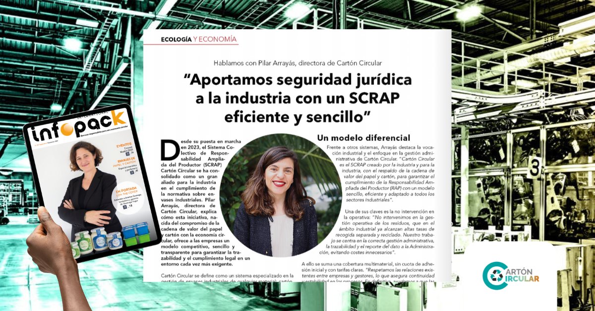 📰 En <a href="/RevistaInfopack/">Revista Infopack</a> , nuestra directora Pilar Arrayás explica cómo #CartónCircular se ha consolidado como aliado clave para la industria en el cumplimiento del RD 1055/2022.
♻️ Un modelo sencillo, competitivo y transparente.
🔗 infopack.es/revista/327/

 #SCRAP #RAP