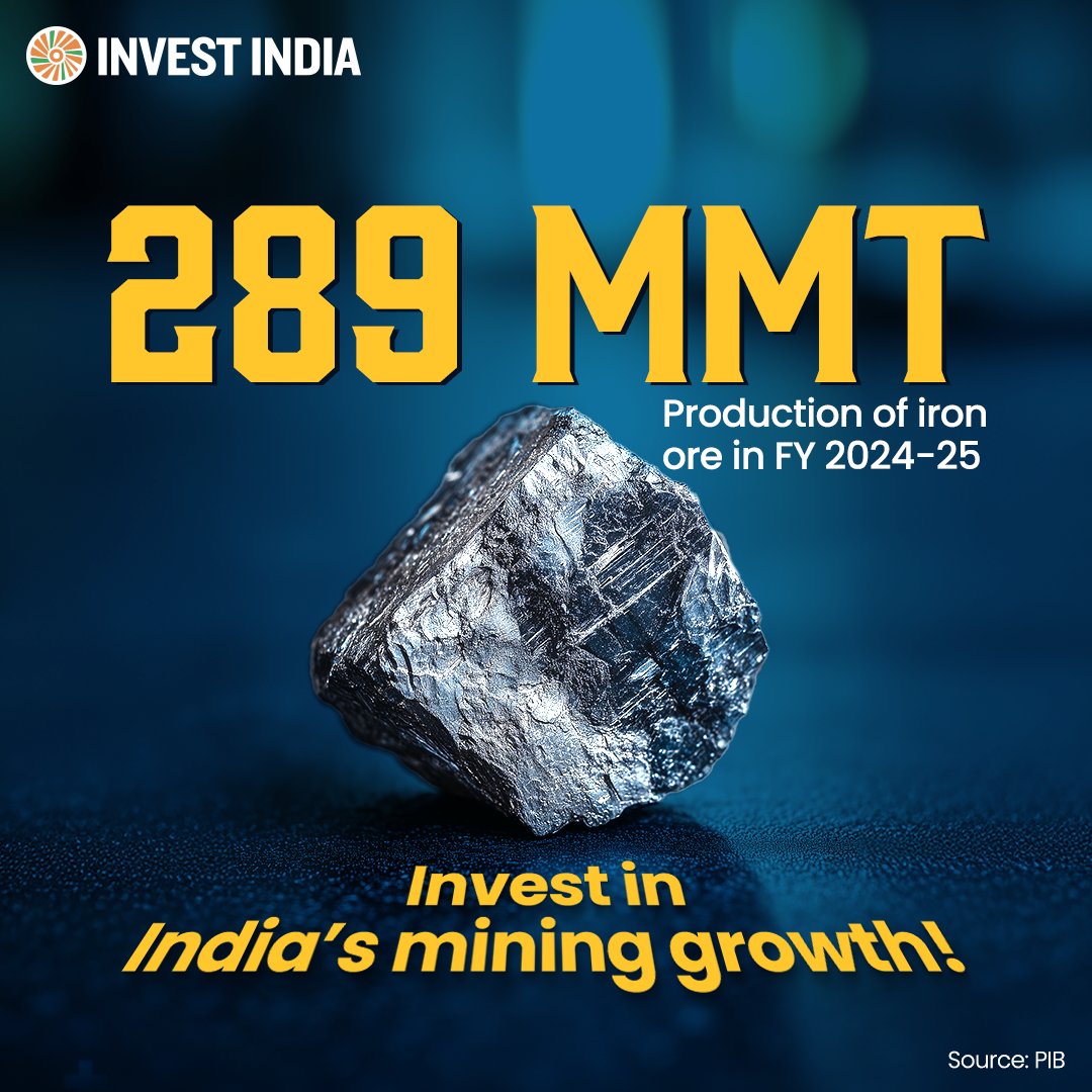 investindia's tweet image. With #NewIndia ranking fourth in #ironore production globally, investors can explore thriving opportunities in #mining and infrastructure, contributing to the nation’s growth story.
Learn more: tinyurl.com/II-Metals-and-…
#InvestInIndia #MetalsAndMining @DPIITGoI @MinesMinIndia