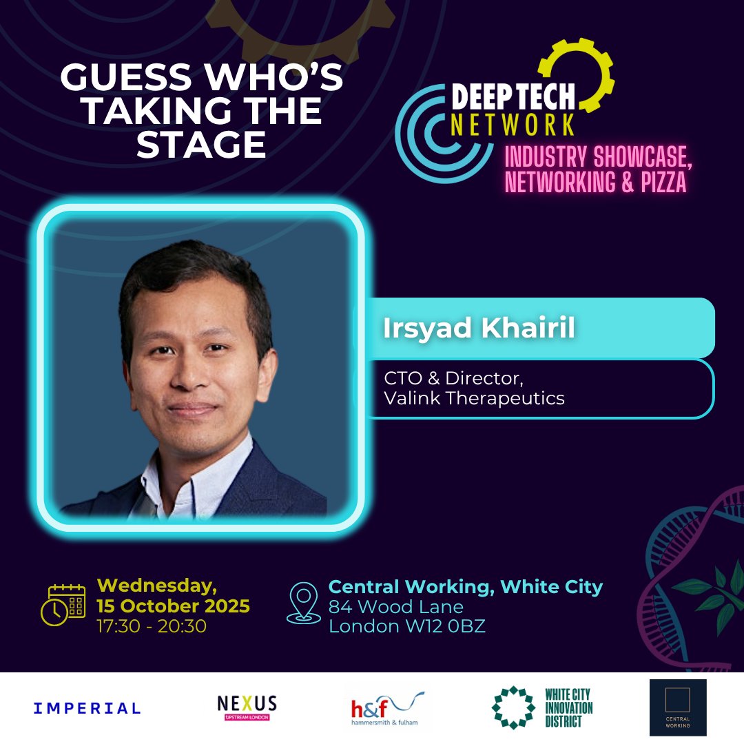 HelloUpstream's tweet image. Meet Irsyad Khairil.
His expertise lies in modular protein assembly technologies and their real-world applications in biotech, therapeutics, and health innovation.
lnkd.in/ds6wT8d3
#DeepTechNetwork #WestLondonInnovators #Biotech #HealthInnovation #ScienceMeetsBusiness