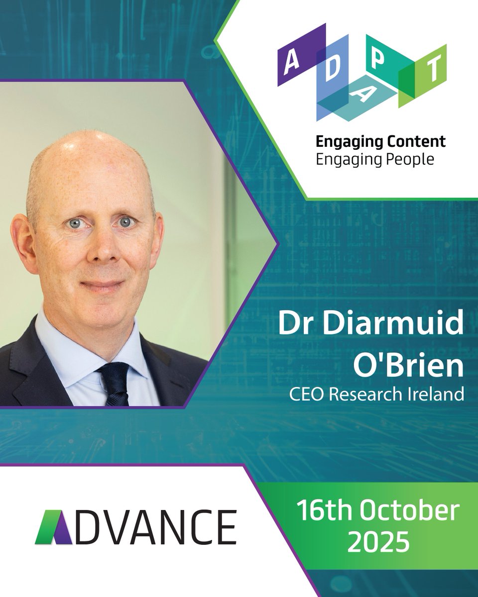AdaptCentre's tweet image. 🚨 ADVANCE 2025 Speaker Announcement 🚨
We’re excited to welcome Dr Diarmuid O'Brien to ADVANCE 2025, the ADAPT Research Ireland Centre’s flagship industry and policy forum, taking place next week.
🔹 Dr Diarmuid O’Brien is the CEO of @Researchirel  which is the primary…
