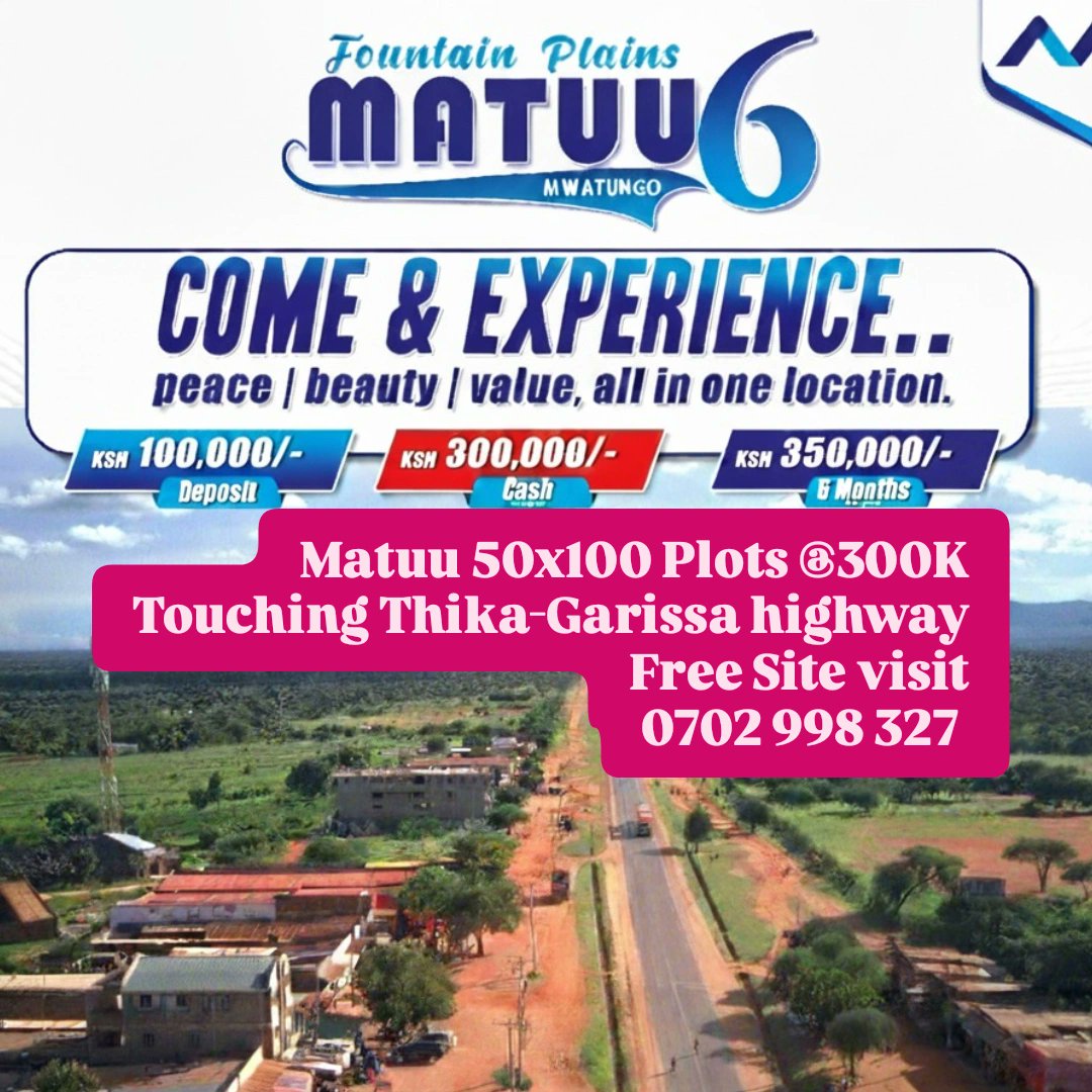 simonnestrock's tweet image. Matuu 50x100 Plots
Few slots remaining
Touches Thika-Garissa highway
Cash@300K now
Free Site visits
0702 998 327
#RugbyChallenge
#CarrefourParklands
#maaculturalweek2025
#SHASafari7sPartnership