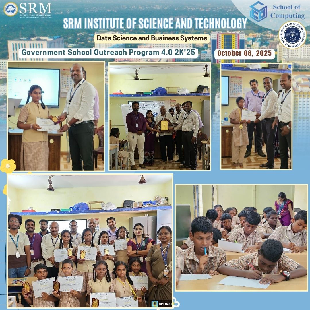 SoC_SRMIST's tweet image. 🎯 Government School Outreach Program 4.0 wrapped up!
SRMIST DSBS engaged young learners at Govt. Middle School, Kattur with interactive sessions, career guidance, digital literacy & hands-on STEM activities 🚀
Inspiring tomorrow’s innovators! ✨
#SRMIST #DSBS #SchoolOfComputing