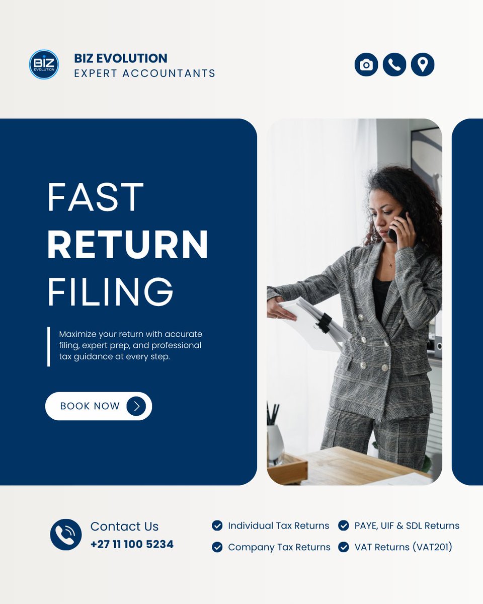 BizEvolutionSA's tweet image. 😩 Tax season doesn’t have to be stressful.
You’ve worked hard all year — let us make sure your hard work pays off! 💰 bizevolution.co.za💼 

#taxseasonballers  #Mkhwanazi  #huaweinova14i  #SARS #taxrefund  #ParliamentAdhoc #GoBiggerBeBolder #taxexperts #accountingservices