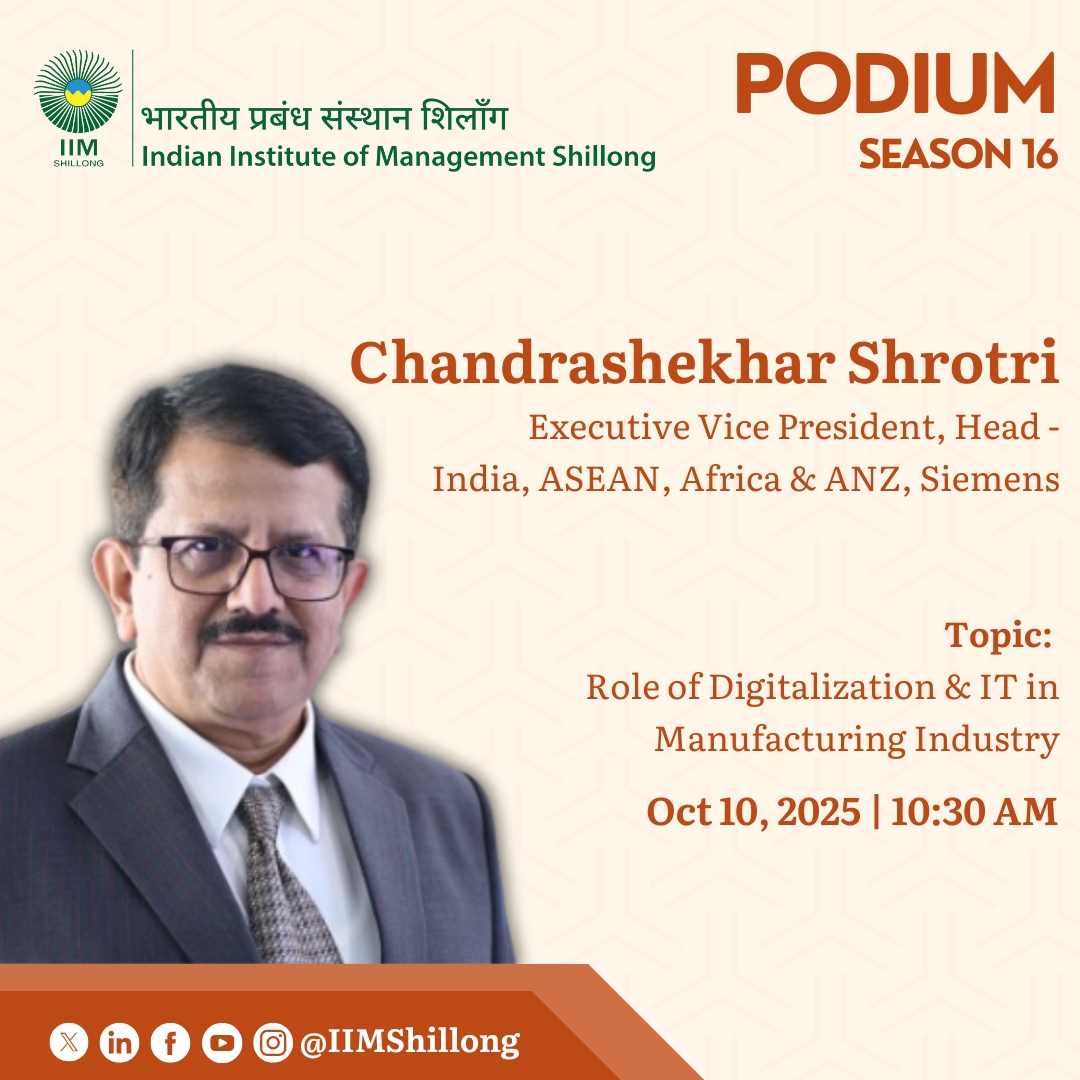 Innovation lies at the heart of modern Manufacturing.

We are delighted to host Mr. Chandrashekhar Shrotri, Executive Vice President, Head – India, ASEAN, Africa &amp; ANZ, Siemens, for an enriching session on the theme “Role of Digitalization &amp; IT in the Manufacturing Industry.”

As