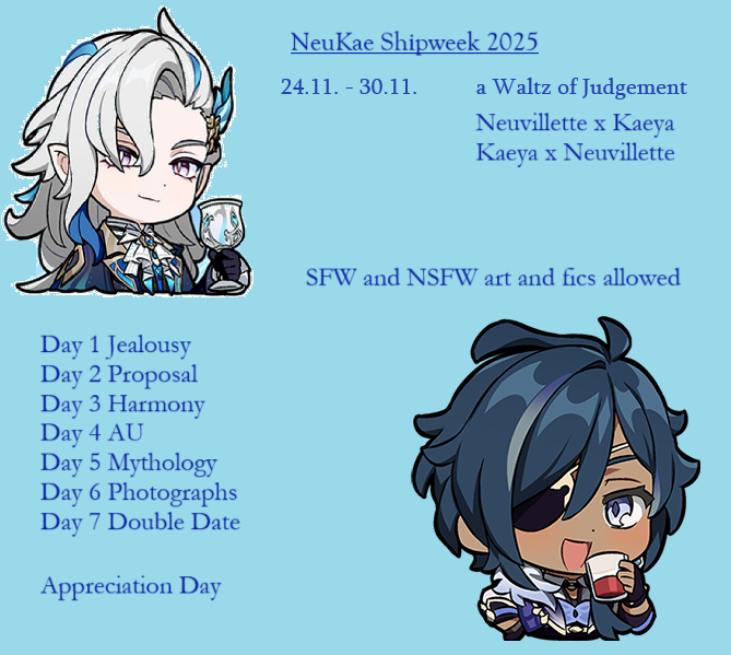Neu_Kae's tweet photo. Neukae Shipweek in november 2025
#GenshinImpact #neukae #shipweek https://t.co/P9yNHVYz7H