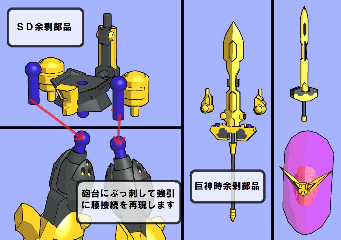 DivideTW's tweet image. ●ガンダム・ザ・ゴールド_完成
　コロナになってジッサイ頭痛が痛いショック、により作り始めたのもやっと完成。

余剰万歳で作った為、ＳＤ⇔巨神体で余り物有。
余ったパーツは光の剣、光の盾、ロングソードにも。

光る剣*2もあるのでＲＸ-78リスペクトポーズを１枚オマケで。
#SDガンダム
#SDLW