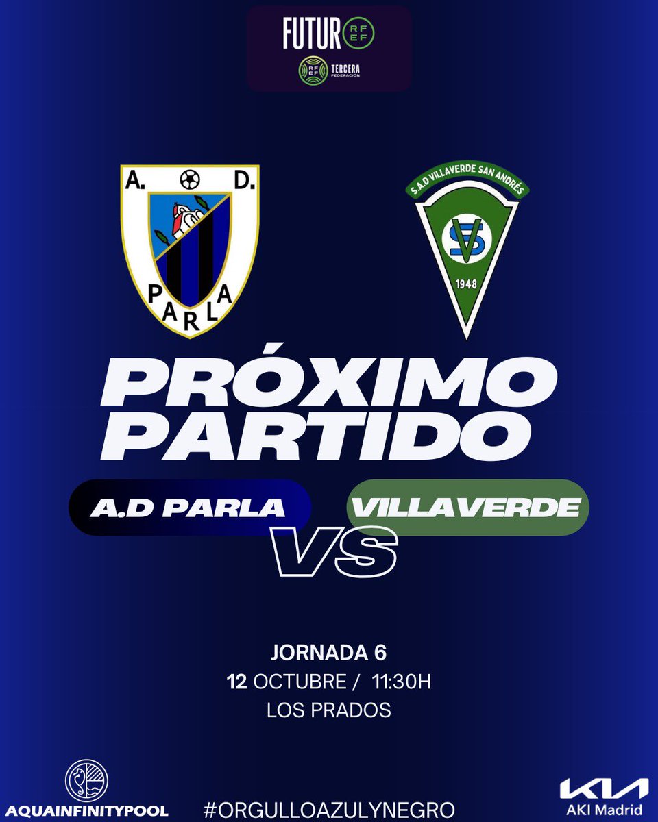PRÓXIMO PARTIDO❗️

🗓️ Domingo 12 de octubre
🆚 <a href="/SADvillaverde/">SAD Villaverde San Andrés</a> 
⌚️ 11:30 horas
🏟️ Los Prados 

#OrgulloAzulyNegro
