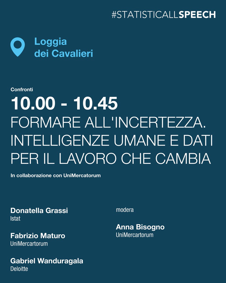 istat_it's tweet photo. #StatisticAllSpeech | Venerdì 17 ottobre 💬
Inizia la giornata con #StatisticAll ✨

Scopri i Confronti e le Conversazioni che ti aspettano alla Loggia dei Cavalieri 👉 https://t.co/a8EtwhKDgd 📌

#StatisticAll #FestivaldellaStatisticaedellaDemografia https://t.co/Ioj8PoyZ38