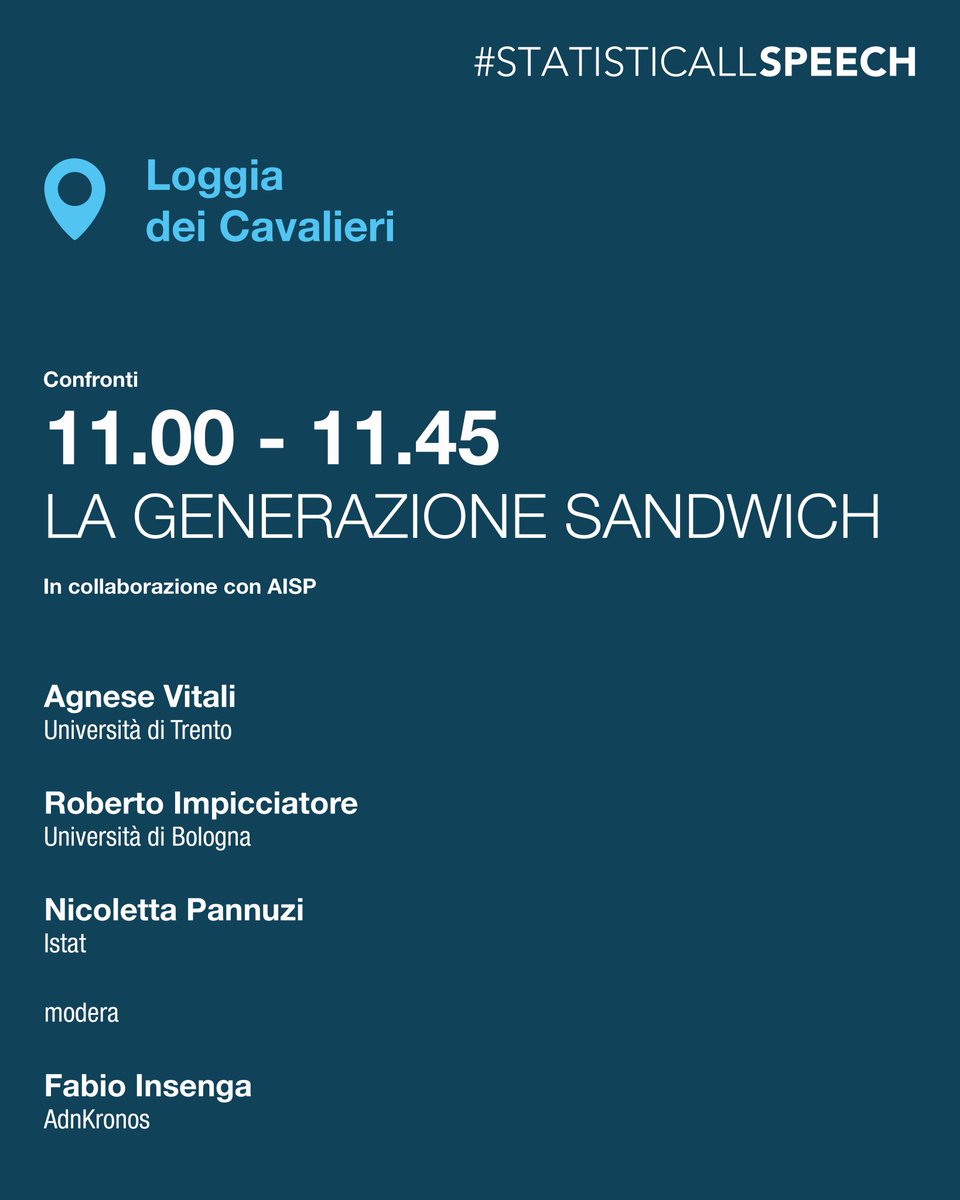 istat_it's tweet photo. #StatisticAllSpeech | Venerdì 17 ottobre 💬
Inizia la giornata con #StatisticAll ✨

Scopri i Confronti e le Conversazioni che ti aspettano alla Loggia dei Cavalieri 👉 https://t.co/a8EtwhKDgd 📌

#StatisticAll #FestivaldellaStatisticaedellaDemografia https://t.co/Ioj8PoyZ38