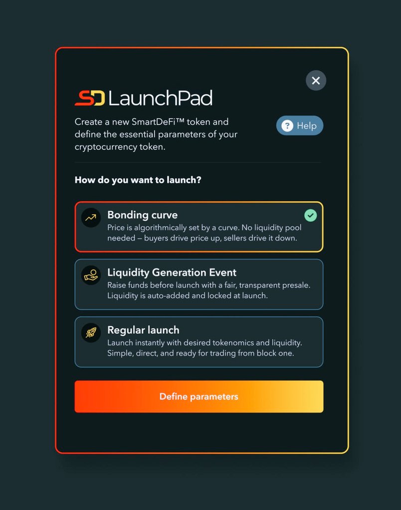 🍌 Multiple Presale Models on SmartDeFi.com!

The Bonding Curve brings a whole new interactive launch style to #SmartDeFi. Instead of hype-driven spikes and dumps, it builds steady value from real demand as the price moves with every buy and sell during #presale.

On