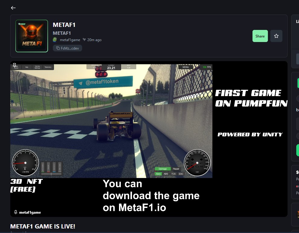 MetaF1Token's tweet image. Stream is live! 

You can watch the gameplay and you can play the game metaf1.io 

pump.fun/coin/FsMz6gKGg… 

@devfunpump @pumpdotfun @a1lon9 @aeyakovenko