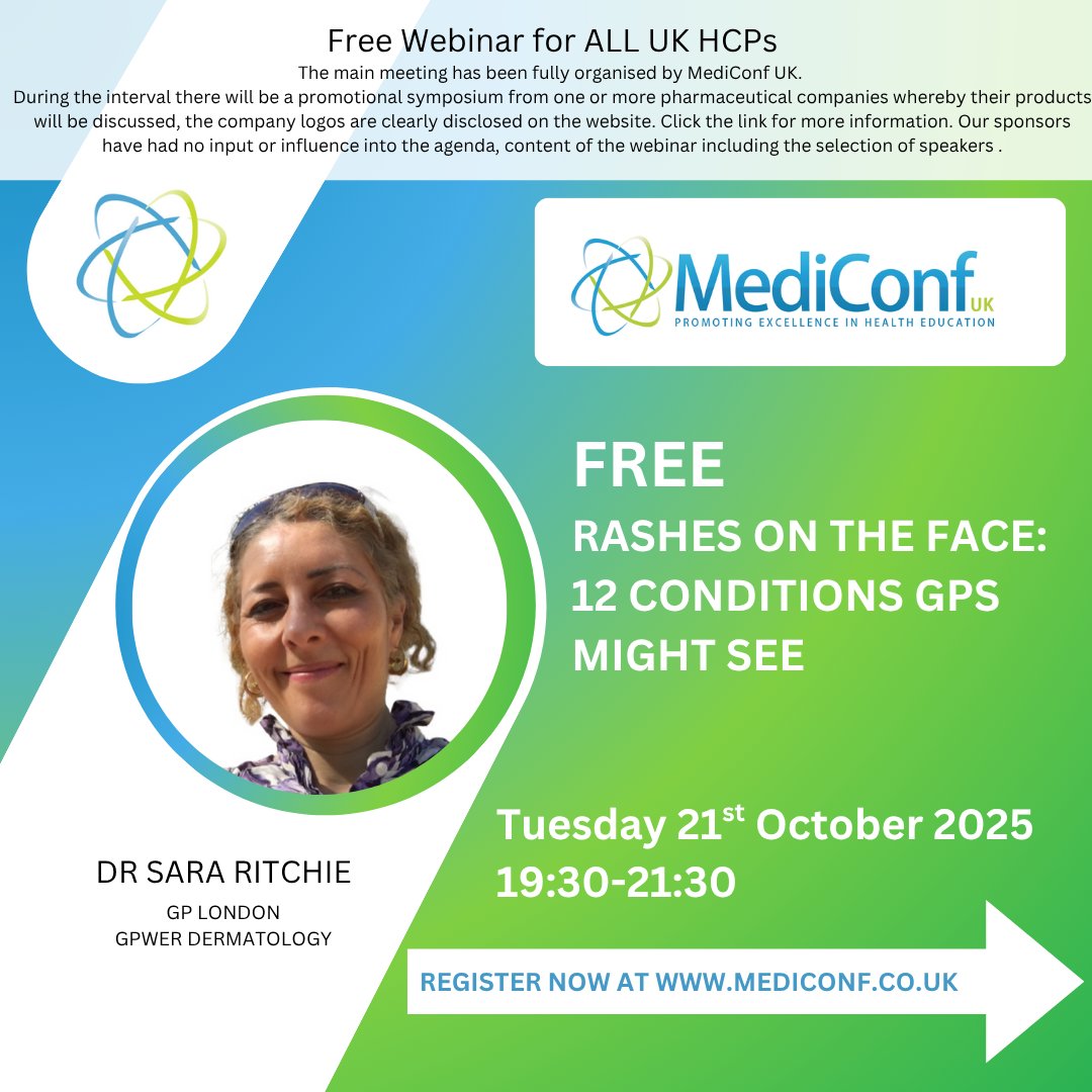 For UK HCPs only: Join us for a FREE webinar on Rashes on the Face: 12 Conditions GPs Might See presented by Dr Sara Ritchie

To view the agenda and book your place click here: mediconf.co.uk/event-details.…