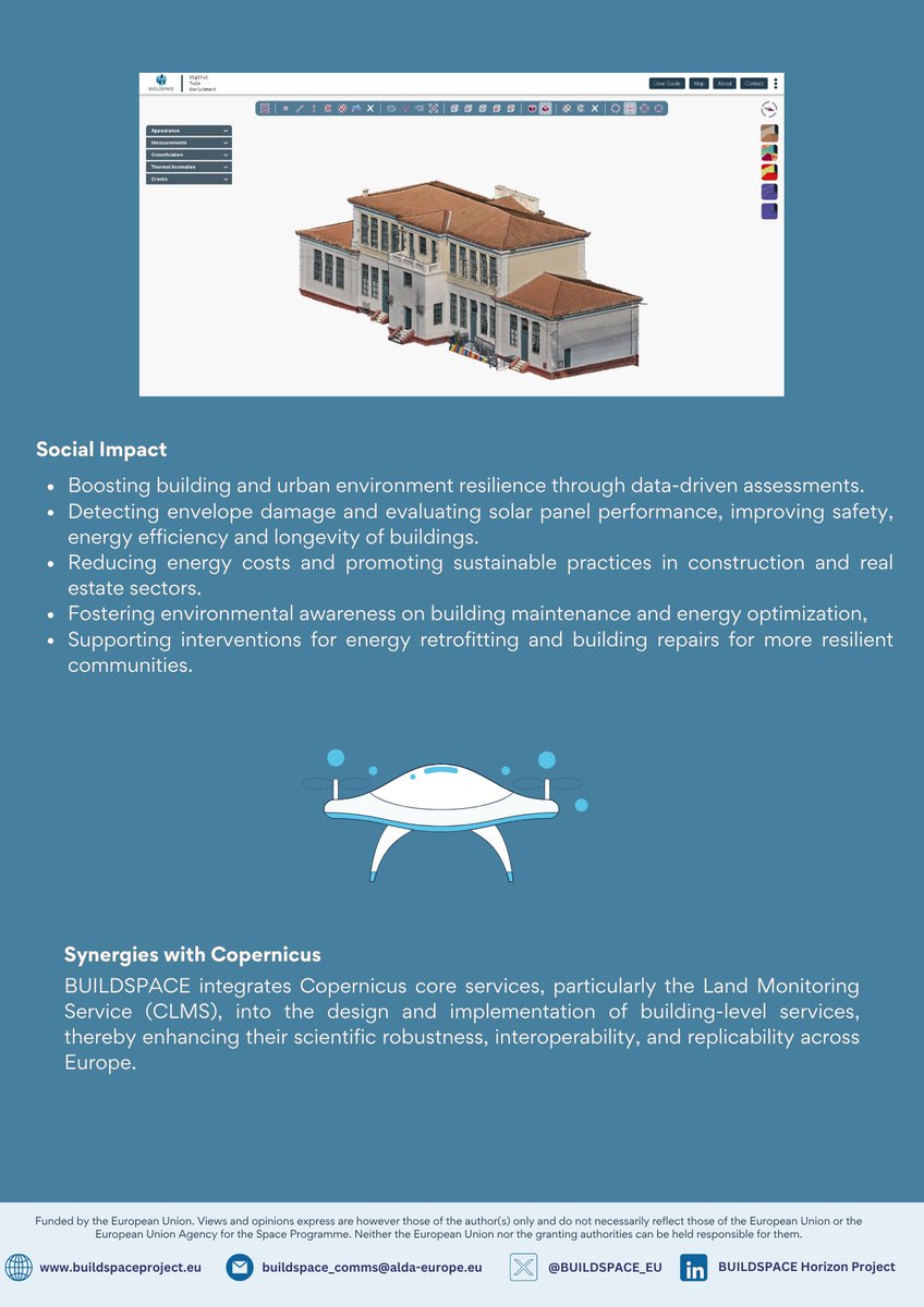 BUILDSPACE_EU's tweet image. 🚀 New Factsheet Alert!

Factsheet 4 dives into BUILDSPACE’s building-level services. Get to know more about Digital Twin Generation &amp;amp; Enrichment needed to assess and improve buildings’ climate resilience.
📄 Learn more: buildspaceproject.eu/factsheets 

#Buildspace #DigitalTwin