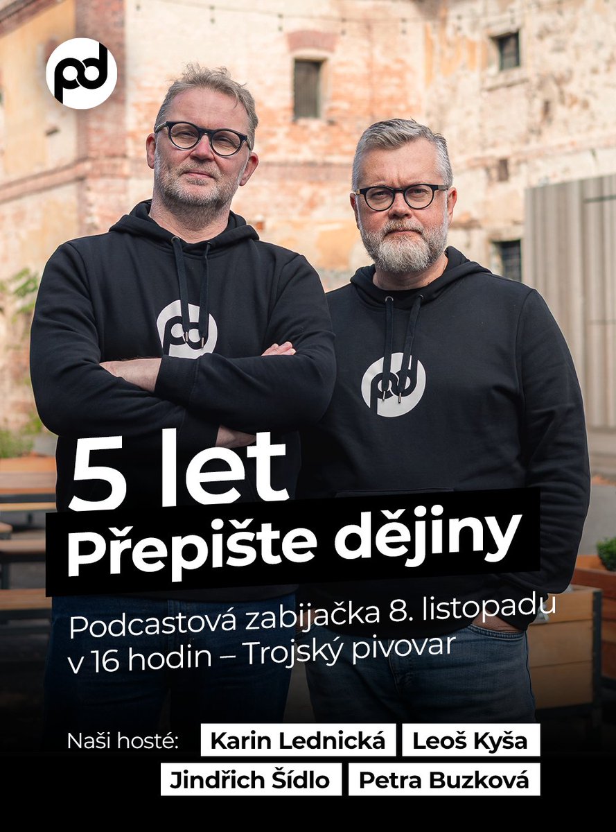 Letos slavíme 5 let, a tak přišel čas na oslavu. Osmého listopadu uspořádáme „Podcastovou zabijačku“ v Trojském pivovaru a kromě jiného natočíme i díl, se kterým nám pomohou Karin Lednická, Leoš Kyša (<a href="/kotletaf/">František Kotleta</a>), Petra Buzková a <a href="/jindrichsidlo/">Jindřich Šídlo</a>. Přijďte: connect.boomevents.org/cs/event/5LetP…