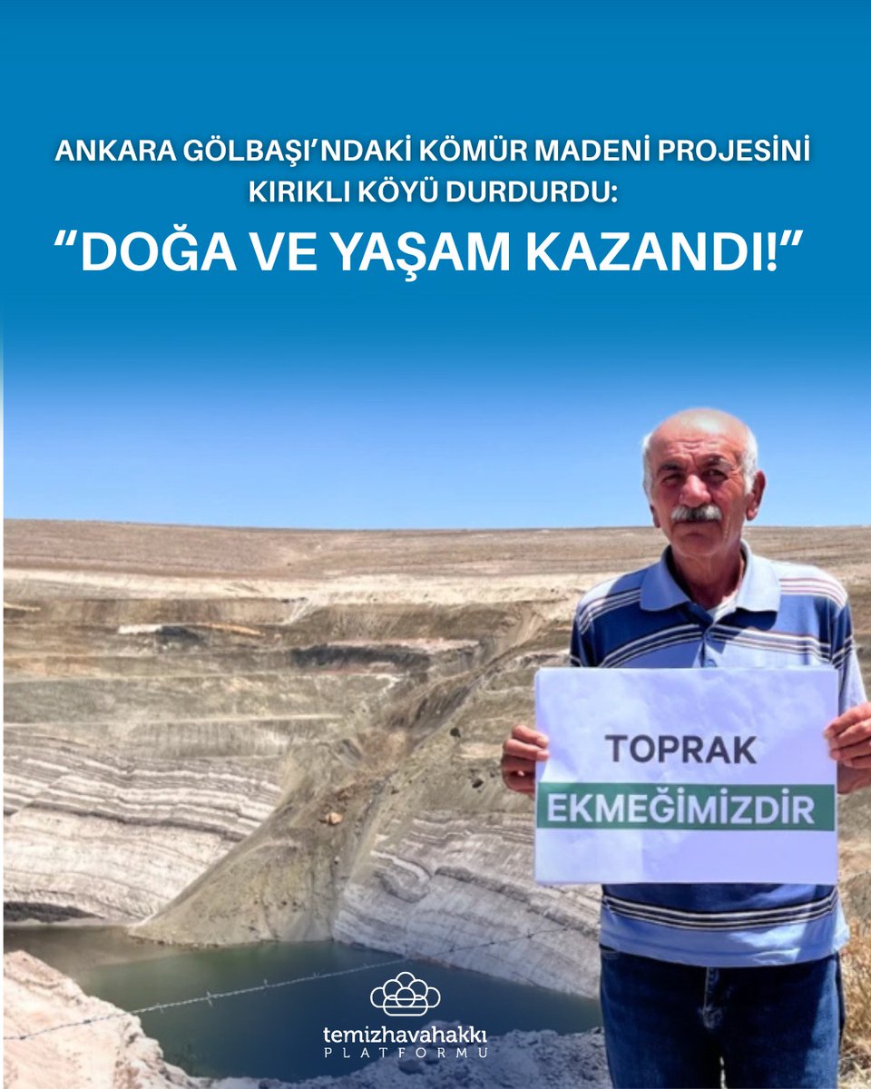 💪 Kırıklı Köyü kazandı, doğa kazandı!
 Ankara Gölbaşı’nda kömür madeni açmak isteyen şirkete karşı direnen Kırıklı Köyü halkı davayı kazandı! 🎉
 Mahkeme, Ankara Valiliği’nin verdiği “ÇED Gerekli Değildir” kararını iptal etti.
Bu karar;
 🌾 Köylerin tarım ve hayvancılık