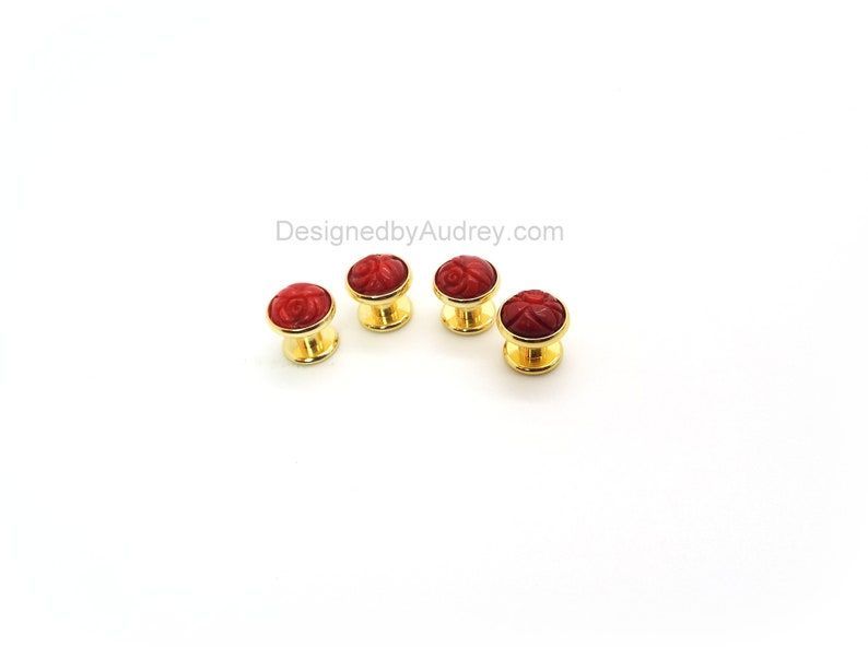 Lovely Red Tuxedo Shirt Studs – Red Coral Tuxedo Shirt Studs – Red Coral Curved Flower Tuxedo Shirt Studs - Red Rose Tuxedo Shirt Studs by #DesignedbyAudrey.  wonderful men's #handmade formal accessories etsy.me/4fmHbCb via <a href="/Etsy/">Etsy</a>
