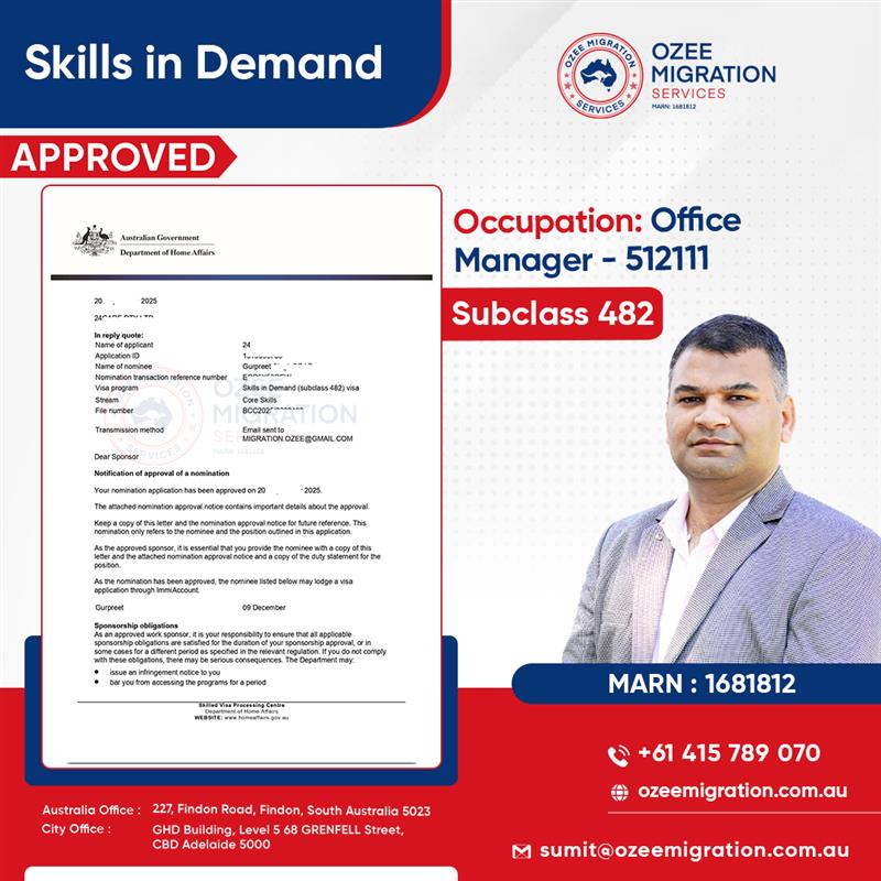 OzeeMigration's tweet image. ⚡ 𝐒𝐮𝐛𝐜𝐥𝐚𝐬𝐬 𝟒𝟖𝟐 𝐍𝐨𝐦𝐢𝐧𝐚𝐭𝐢𝐨𝐧 𝐀𝐩𝐩𝐫𝐨𝐯𝐞𝐝 – 𝐎𝐟𝐟𝐢𝐜𝐞 𝐌𝐚𝐧𝐚𝐠𝐞𝐫

📞 +61 415 789 070
🌐 ozeemigration.com.au

#subclass482 #australianvisa #migrationagent #sponsorshipvisa #employersponsorship #ozeemigration #visasuccess #australianmigration