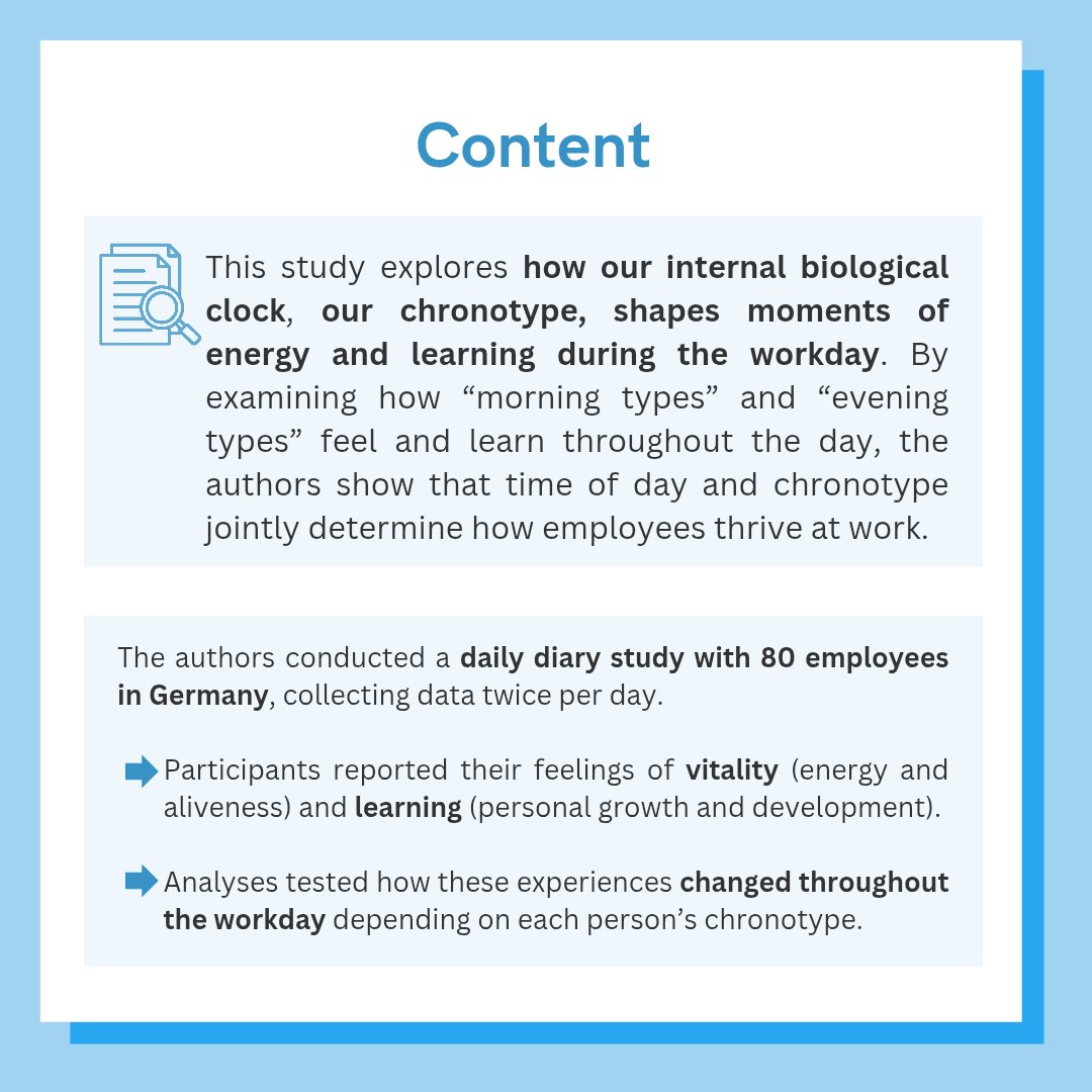 KNFutureWorkLab's tweet image. ⏰ New study by Schilbach et al. (2025) shows: whether you’re a morning person or a night owl shapes when you thrive at work. Aligning tasks with your chronotype can boost energy, learning &amp;amp; well-being.
🔗 doi.org/10.1007/s41542…
#TeamKunze #OrganizationalBehavior
