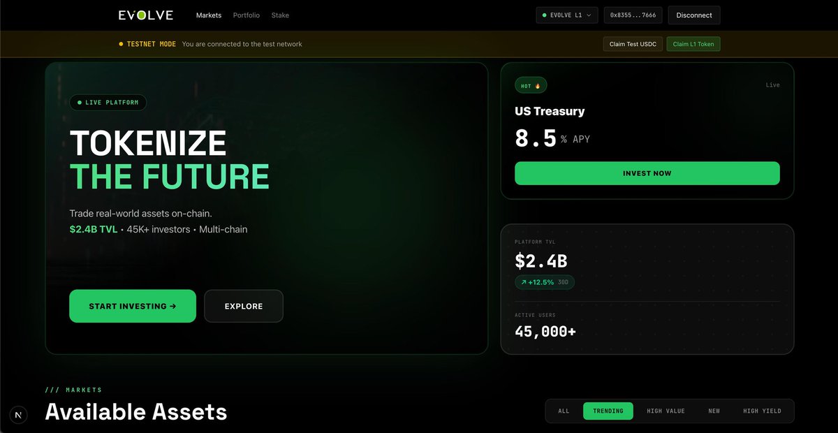 EVOLVEMilegreen's tweet photo. EVOLVE Testnet powered by @AvaCloud, purpose-built for RWA-Stablecoin-Payfi 🌎

If you wanna be amongst our early testers, drop your EVM address in the comment for whitelisting. 

Be sure to follow @EVOLVEMilegreen, like and repost for entry. https://t.co/AzuuqZD3cW