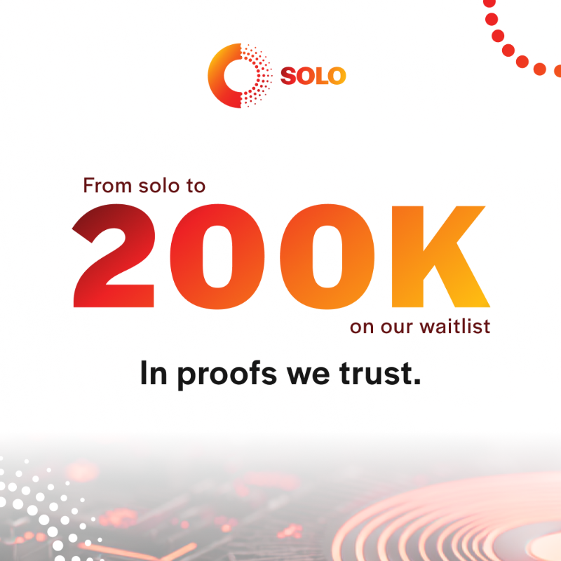 projectsolo's tweet photo. 200,000 humans are now on the Solo waitlist, a clear signal that Web3 wants Credible Anonymity.

We will start selecting the first cohort of testers soon. 

Follow @projectsolo and sign up on our website to join the movement.