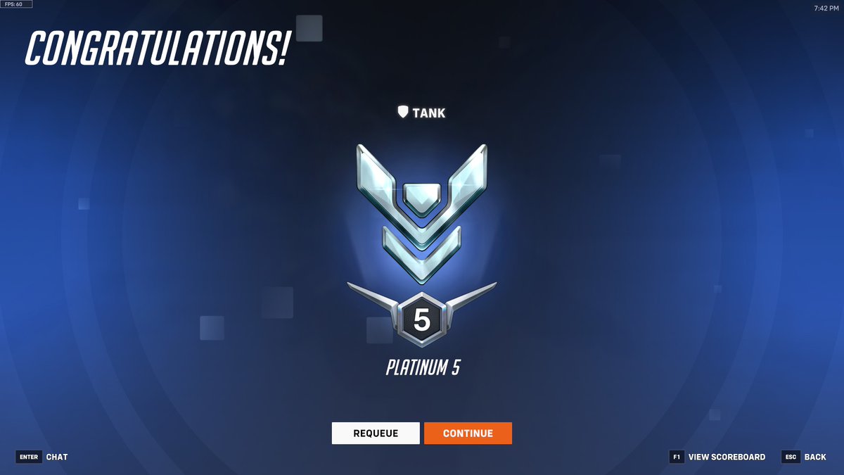 Been playing this game 8 years and only now got to plat (for tank)😭oh well, I guess I age like a fine wine, should be GM by my 50's hehe