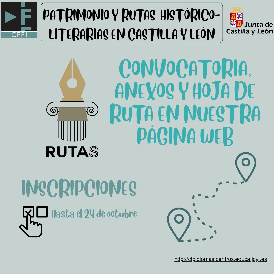 ‼️PIE🗺️⏳🧾Patrimonio y Rutas Histórico Literarias en Castilla y León‼️
Objetivo: impulsar el enriquecimiento lingüístico y cultural del alumnado de #CyL a través de rutas del entorno
#rutashistóricoliterarias 
#formacioncyl #innovacyl #internacionalizacyl
#aprendeinnovaycomparte