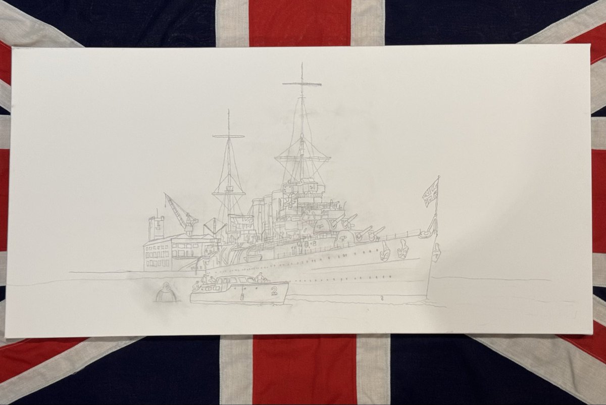 My latest piece: HMS SUSSEX, where my grandfather served aboard in Hong Kong and China — laid on a Union Jack that once flew aboard her. And yes, Gerfalcon makes a cameo 🇬🇧.