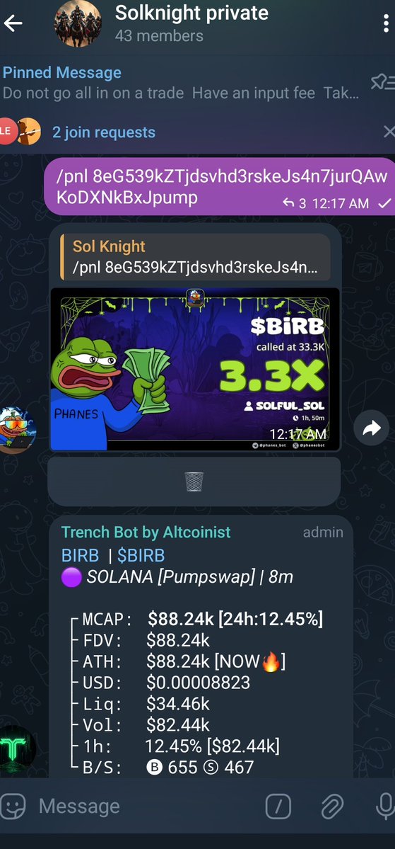 3.3x 

$BIRB 

/pnl 8eG539kZTjdsvhd3rskeJs4n7jurQAwKoDXNkBxJpump

Dm me to join my private tg 

#Solana #Memecoin