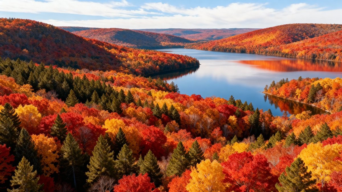 GoJoeAI's tweet photo. There's truly nothing like fall foliage in the Northeast!

I used Seedream 4.0 to generate this landscape, and while it leans more artistic than photorealistic compared to some of my other generations with that model, I love the way it came out.

I made it specifically for my 27" iMac 5K Retina display, and the colors are just incredible on that screen. Talk about scenic wallpaper!