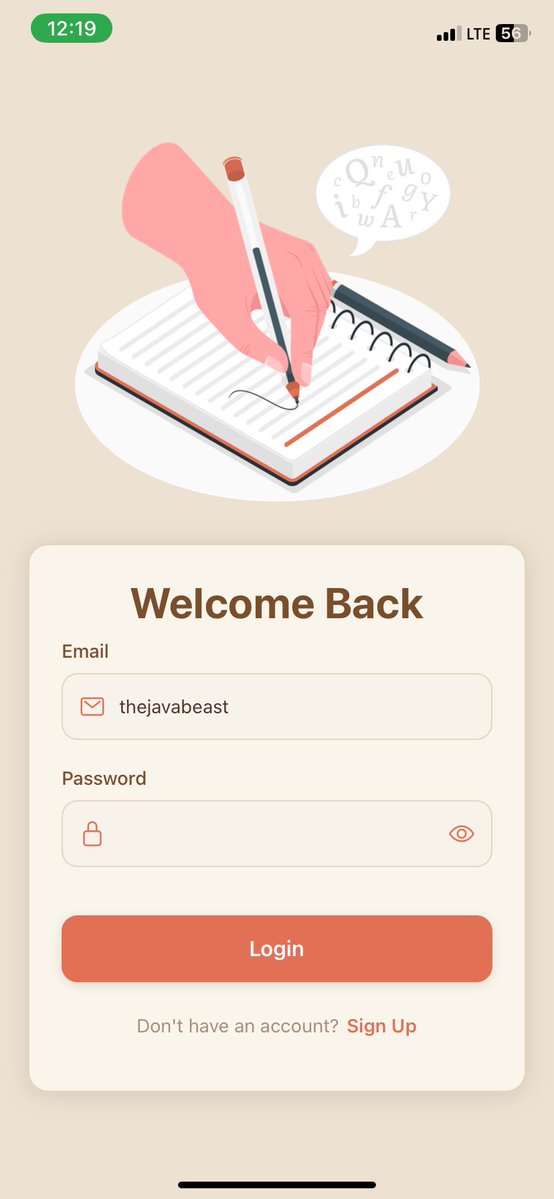 thejavabeast's tweet image. Just shipped a new feature for my mobile app, ReadUs @readus_
Built with React Native + TypeScript + Express. Login and sign up screens done ✅
#ReactNative #MobileDev #BuildInPublic