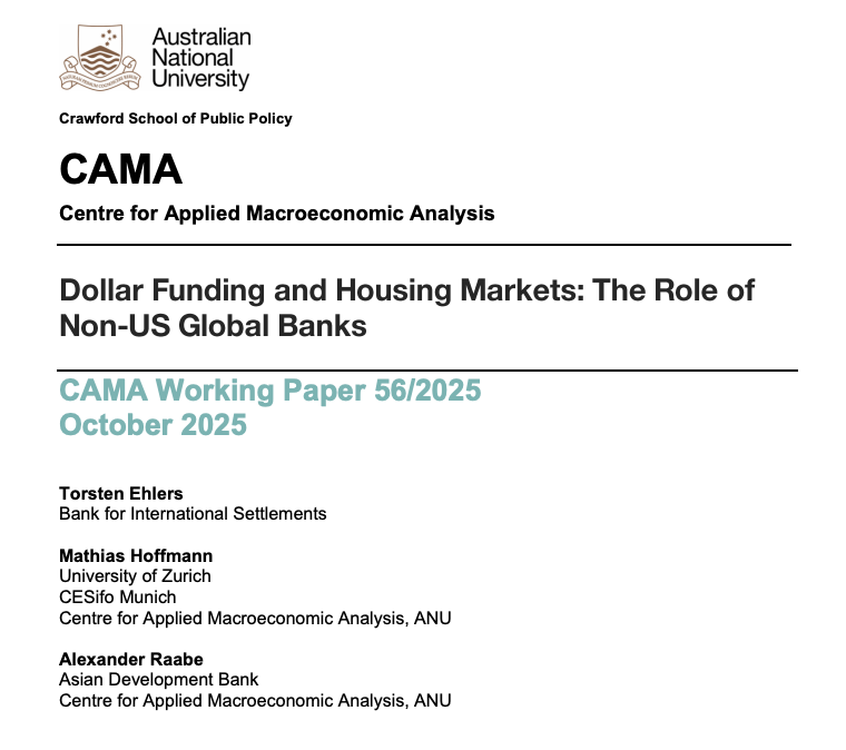 CAMacroAnalysis's tweet image. 🏦 CAMA WP 56/2025 reveals a new global spillover channel of US dollar funding 🌍💵

When US dollar funding conditions loosen (tighten), non-US global banks expand (contract) their USD-denominated lending abroad—linking housing markets worldwide.

👉 bit.ly/4hq0BHq