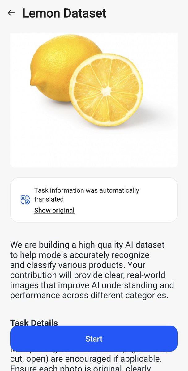 ChicryptoAi's tweet image. Tweet 2:
Example Task:
Take clear, original photos of Citron 🍋  from different angles (whole, cut, open).
Your photos help AI models see &amp;amp; understand real-world objects more accurately.

Simple, creative &amp;amp; rewarding. 🌍
#AITraining #DataToEarn #Web3Creators
