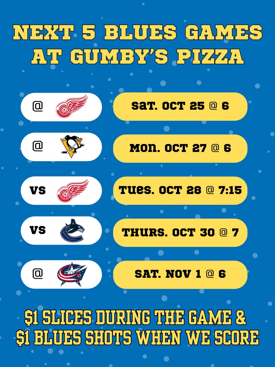 Hockey tonight at 7! 🏒 🍕
Here’s our upcoming $1 slice schedule!