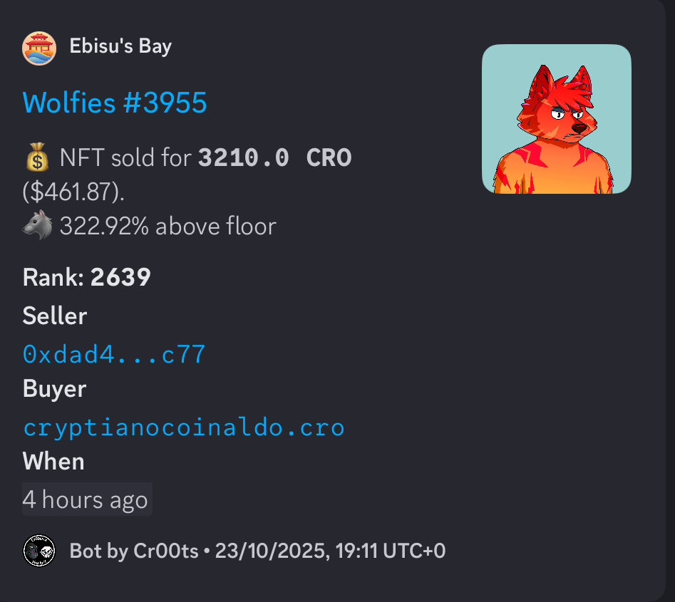 It’s been a while since I last saw #Crofam him traits with such fervour.

<a href="/wolfswapwolfies/">Wolfies</a> have truly brought the NFT bull hype vibes back to <a href="/cronos_chain/">Cronos</a> 

Show me your favourite Wolfie traits #Crofam

P.S. That <a href="/Cr00tsNFT/">Cr00ts-X | Skully-X 🧪🧬</a> sales bot doing a suck job tbh!