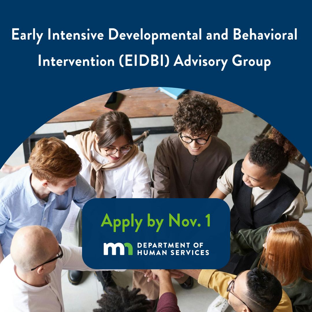 We're seeking new members for the Early Intensive Developmental and Behavioral Intervention (EIDBI) Advisory Group. Learn more &amp; apply by Nov. 1 on the Secretary of State's website: commissionsandappointments.sos.mn.gov/Agency/Details…