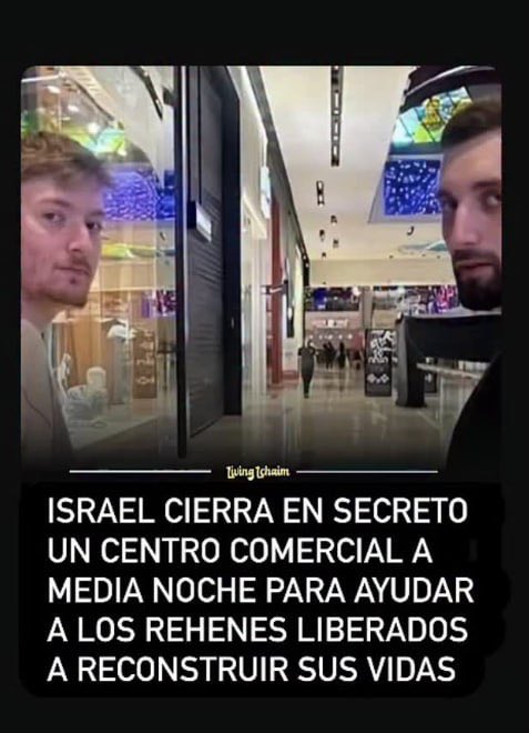 🇮🇱 En un acto tierno y de cuidado, Israel cerró el centro comercial Ayalon de Ramat Gan en plena noche para 18 rehenes recién liberados.
Desde las 10 p.m. hasta la 1 a.m., los sobrevivientes —muchos aún débiles y con bajo peso tras meses de cautiverio— recibieron privacidad,