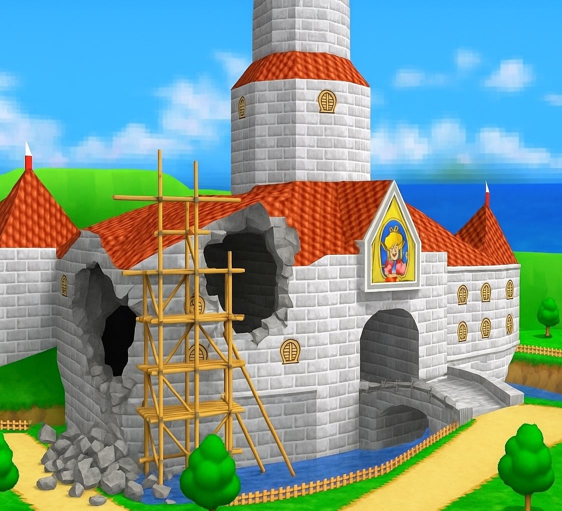 yalligatorgar's tweet image. 🍄 BREAKING: First photos showing the demolition of the East Wing of Peach’s Castle. Many across the Mushroom Kingdom are accusing the princess of abusing her power, calling the planned renovations “Pro Koopa” with one plumber calling her “Bowser’s puppet”