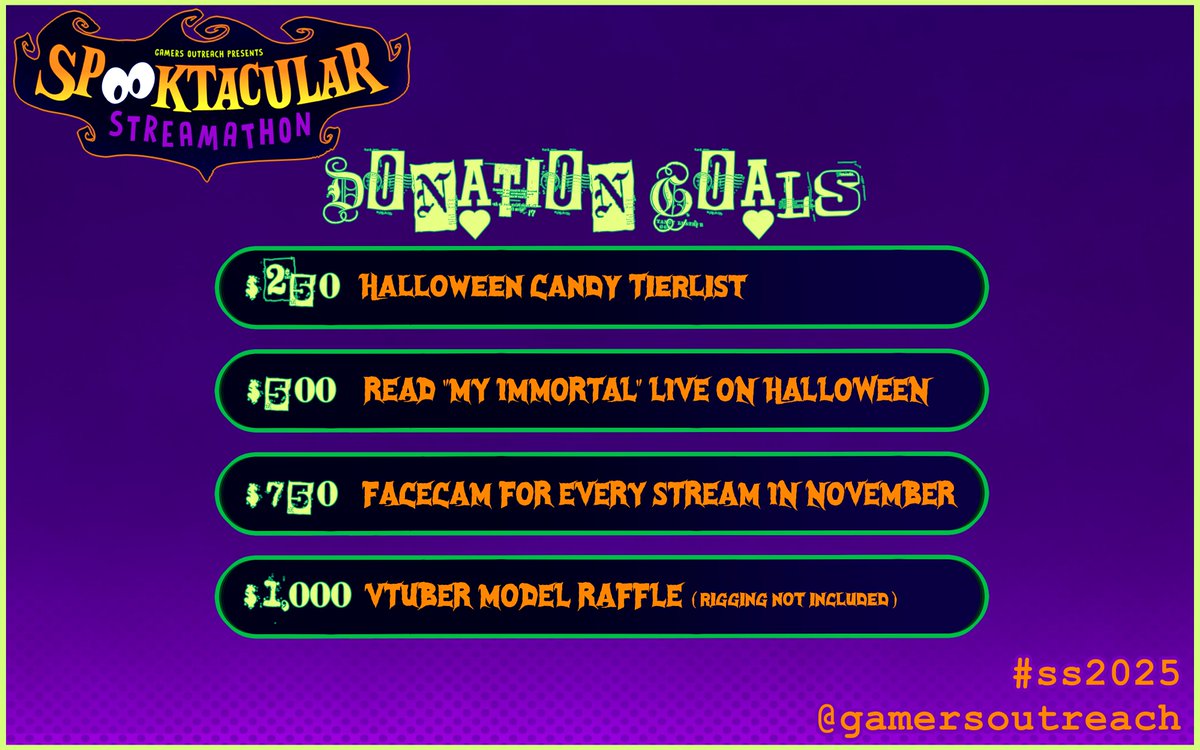 LETS MAKE THIS CHARITY EVENT ✨SPOOKTACULAR✨

SugrrNSpice is teaming up with <a href="/GamersOutreach/">Gamers Outreach</a>, to provide games to hospitalized kids! 🔥

Whether you plan to welcome me back to streaming and/or to donate to a great cause, I sure as HELL hope to see you there!! :3