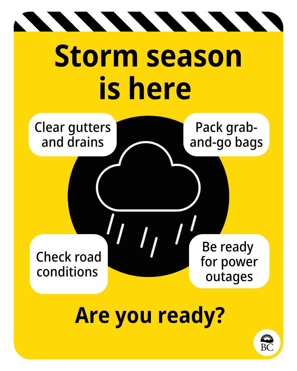 Starting today, BC may see heavy rain and strong winds, especially along the coast. Now is a great time to prepare. (1/5)