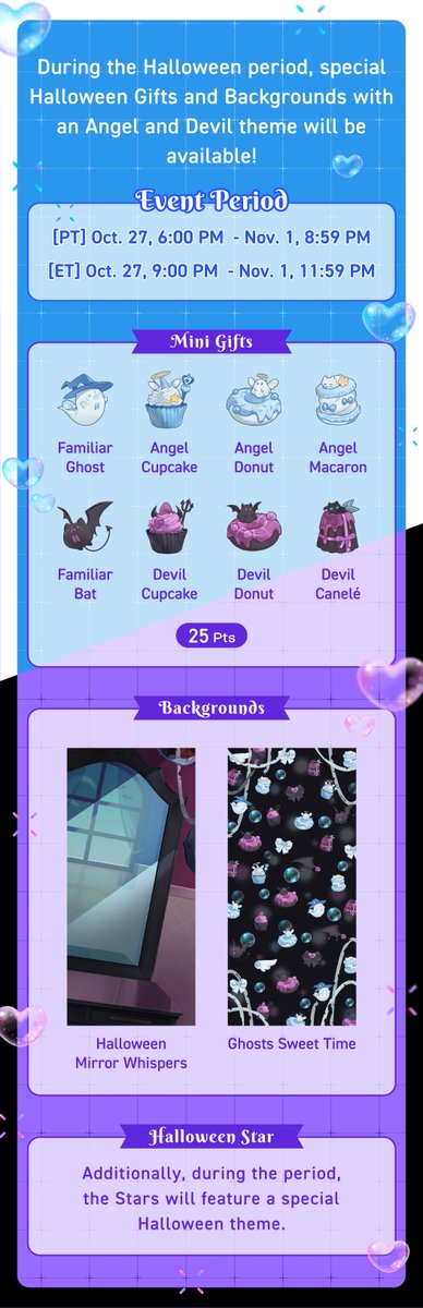 IRIAM_US's tweet image. 🪽IRIAM Happy Halloween🦇
From October 27th to November 1st, IRIAM will be in Halloween mode! 
During this period, you can enjoy Halloween Gifts and Backgrounds with an angel and devil theme!
Are you a Innocent angel or a mischievous devil?🪽🦇