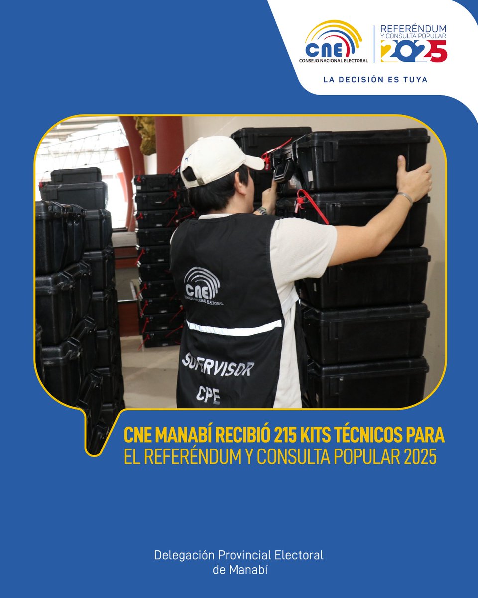 CNEManabi's tweet image. #Boletín 🗞️

2⃣1⃣5⃣ kits técnicos arribaron hoy al Centro de Procesamiento Electoral, en Ciudad Alfaro, Montecristi, bajo el resguardo de las Fuerzas Armadas.

Los equipos tecnológicos asegurarán el adecuado desarrollo de las actividades en el #CPE.

#ReferéndumYConsulta2025🗳️