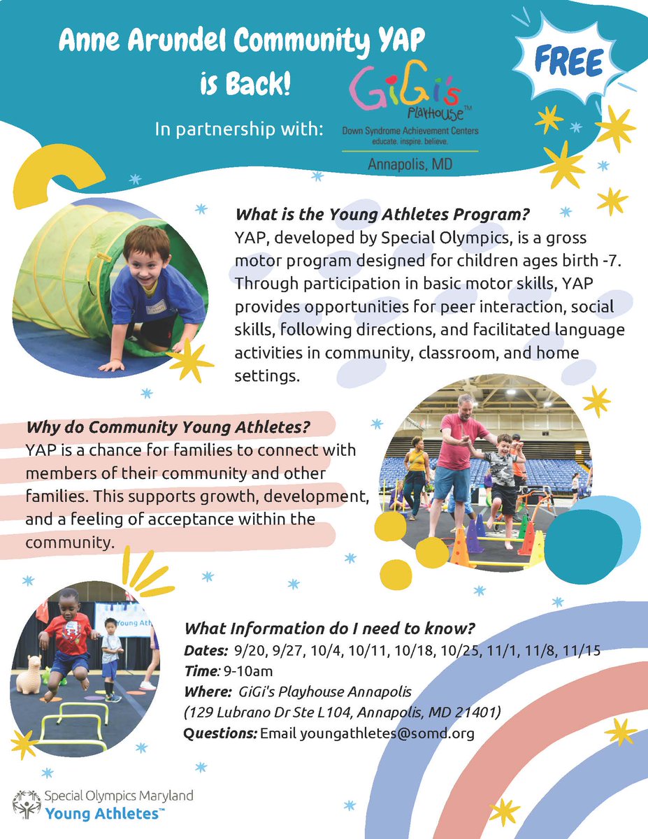 Special Olympics Maryland (@spolympicsmd) on Twitter photo The Young Athletes Program is growing! 💙 We’re thrilled to partner with @GiGisPlayhouse Annapolis to bring inclusive play, learning & movement to even more families. Welcome to all our new Young Athletes—let’s build confidence, friendships & fun together! 🤝 The Young Athletes Program is growing! 💙 We’re thrilled to partner with @GiGisPlayhouse Annapolis to bring inclusive play, learning & movement to even more families. Welcome to all our new Young Athletes—let’s build confidence, friendships & fun together! 🤝