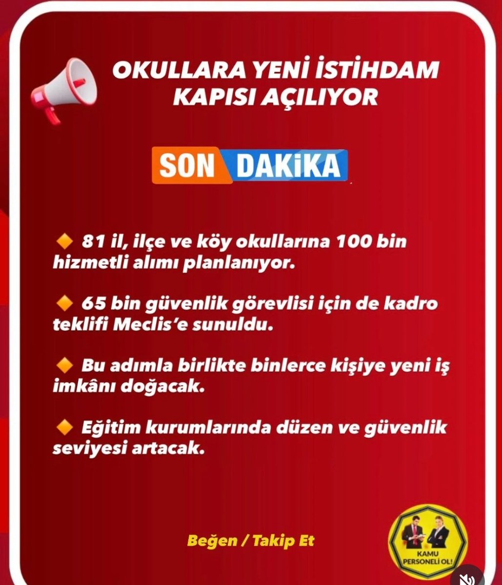 2021den beri işine son verilen  biz Tecrübeli okul güvenlikleri 2026 da yapılması planlanan okullara özel güvenlik alımı daha önce çalışmış bizlerden temini yapılması gerekmektedir daha önce hükumet tarafından bize söz verildi bizi es geçemezler <a href="/Yusuf__Tekin/">Yusuf Tekin</a> <a href="/_cevdetyilmaz/">Cevdet Yılmaz</a>