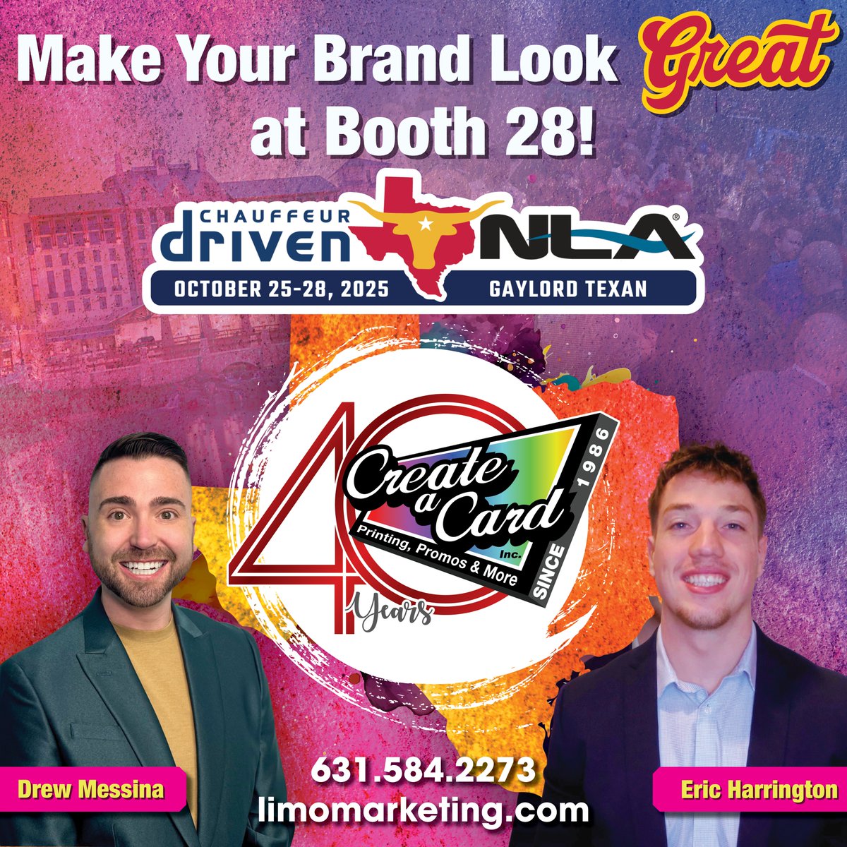 YEE-HAW! 🤠 The <a href="/createacard/">Create A Card, inc.</a> crew is riding into Dallas for the CD/NLA Show this weekend!
🔥 Booth 28 is where the marketing magic happens. Stop by to see Drew and Eric &amp; see how we’ve been making brands look GREAT for 40 years.
🌵 Printing • Promos • Apparel • Displays &amp; More