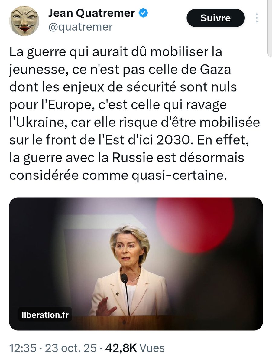PhilConte007's tweet image. Regardez le Cardinal du clergé médiatique @quatremer se pourlicher les babines en pensant à la jeunesse française que ces salopards de néo-cons veulent envoyer comme chair à canon contre la Russie !