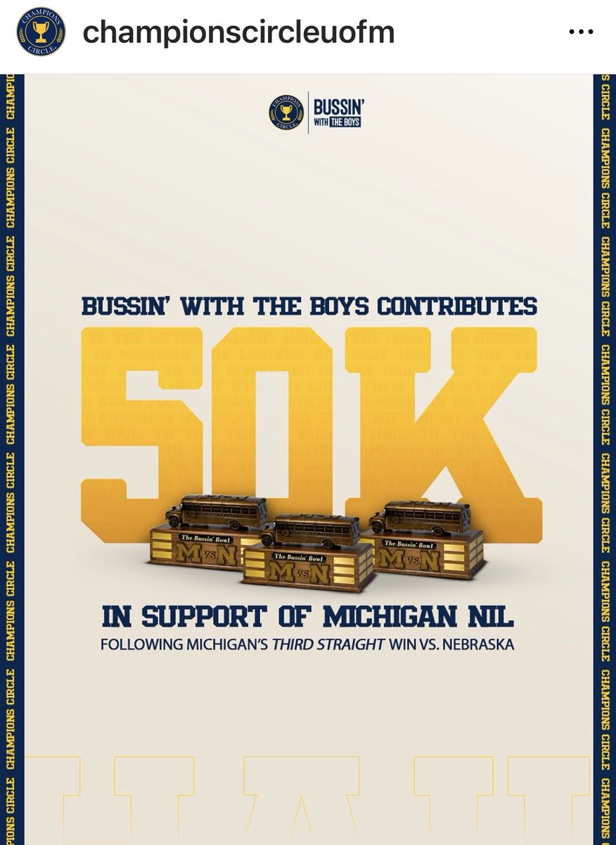 AdamSchefter's tweet image. The @ChampCircleUofM officially has received its $50,000 donation from @BussinWTB and @_willcompton, who looks outstanding in maize and blue.