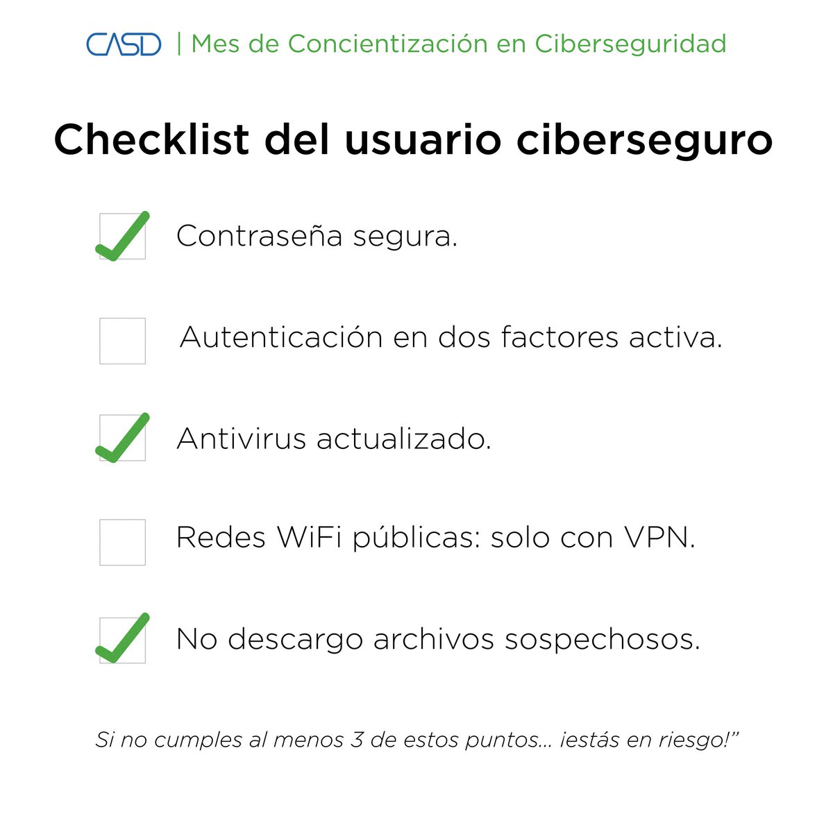 CASD_eSecurity's tweet image. Tu seguridad digital no depende del azar.
Depende de tus decisiones.
Cada ✅ en esa lista es un paso más lejos del riesgo.

#Ciberconsejos #Ciberseguridad #CASD #OctubreCiberCASD #CASD
