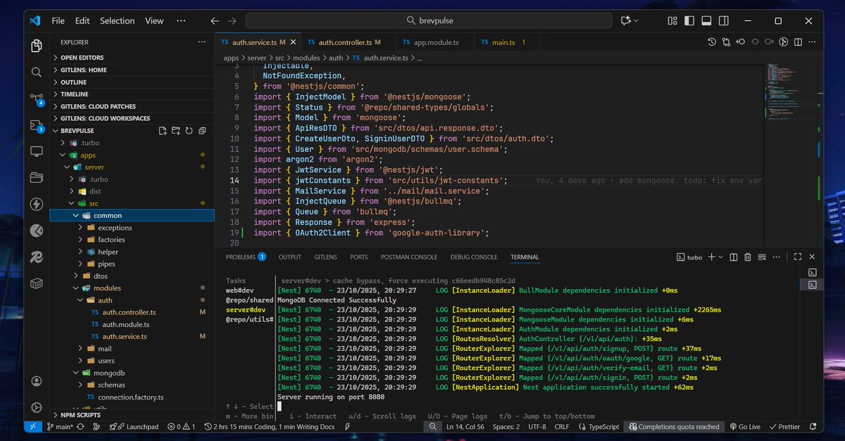 DevText16's tweet image. Day 3 of building Brevpulse
-  Integrated Oauth2 to brevpulse (will still come in handy when connecting brevpulse to a user's Gmail)
- Added Role Guards, and middlewares
NEXT: Adding Rate limiting, digest schema and connecting a user's Gmail to brevpulse
#buildinginpublic